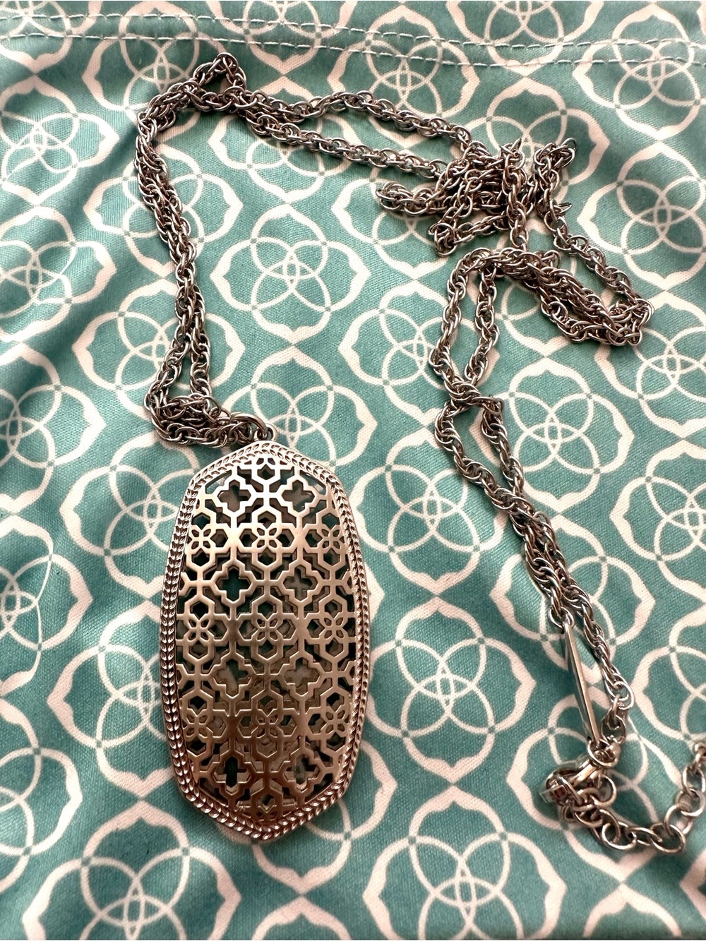 Kendra Scott Silver Long Pendant Necklace w/ Signature Emblem